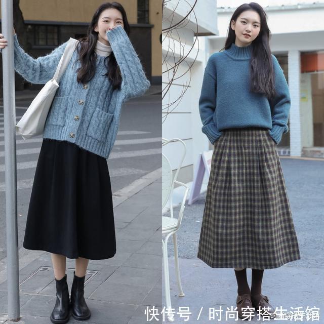 半裙 毛衣下面尽量少穿裤子,今年春节流行这样穿,简约大方又气质,美