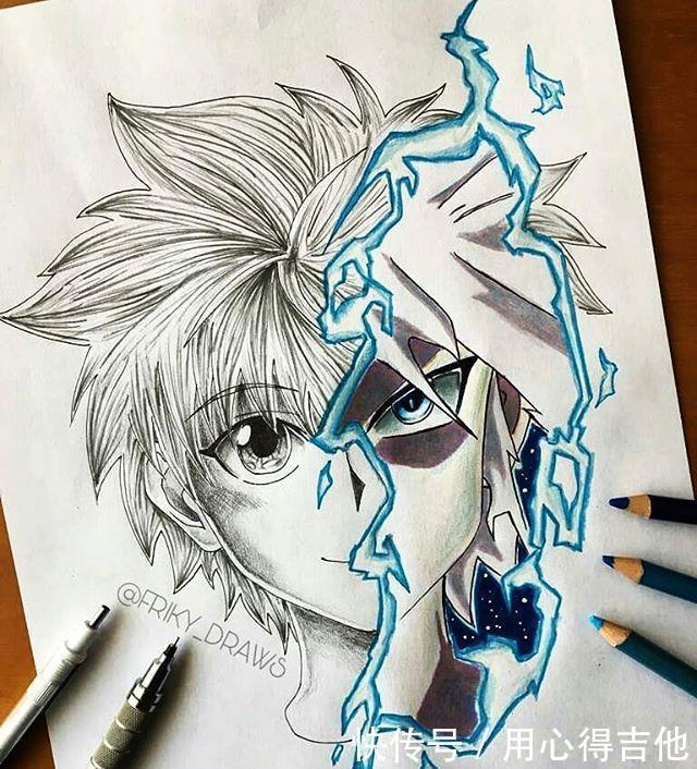 萨诺斯|画师创作动漫人物分裂画风，素描加上彩稿呈现出精彩的对比效果