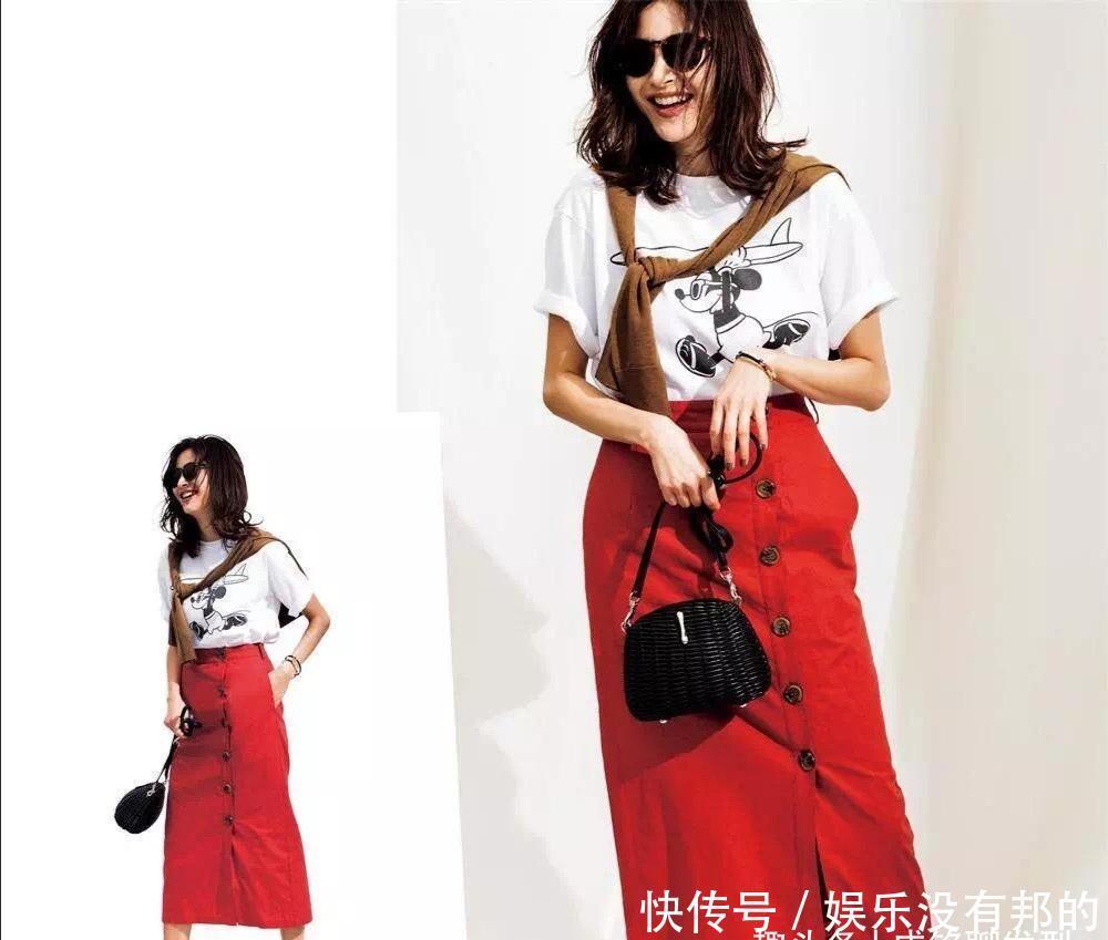 直筒|40岁女人的成熟感穿搭，当属“T恤+直筒裙”，优雅减龄又显气质