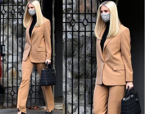  套装|伊万卡颜值高，穿修身职业装配花衬衫，和老公一起满满精英人士样