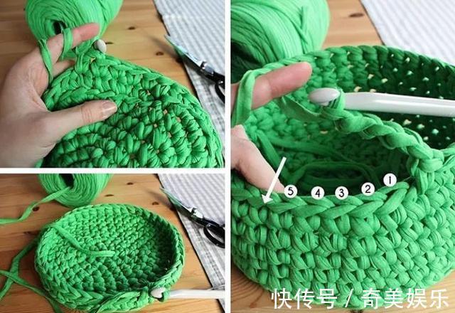 旧衣服剪几刀,制作布条线,拿来钩编收纳盒,非常实用!附教程