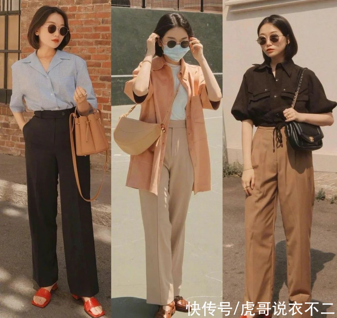 阔腿裤|适合1米58小个子的夏日打扮，“衬衫+高腰裤”，时髦洋气又高级