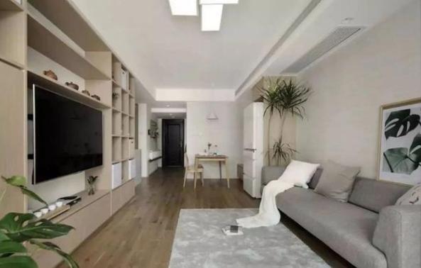 展示台|84㎡日式温馨时尚空间L型书架式电视墙，颜值高又可当收纳