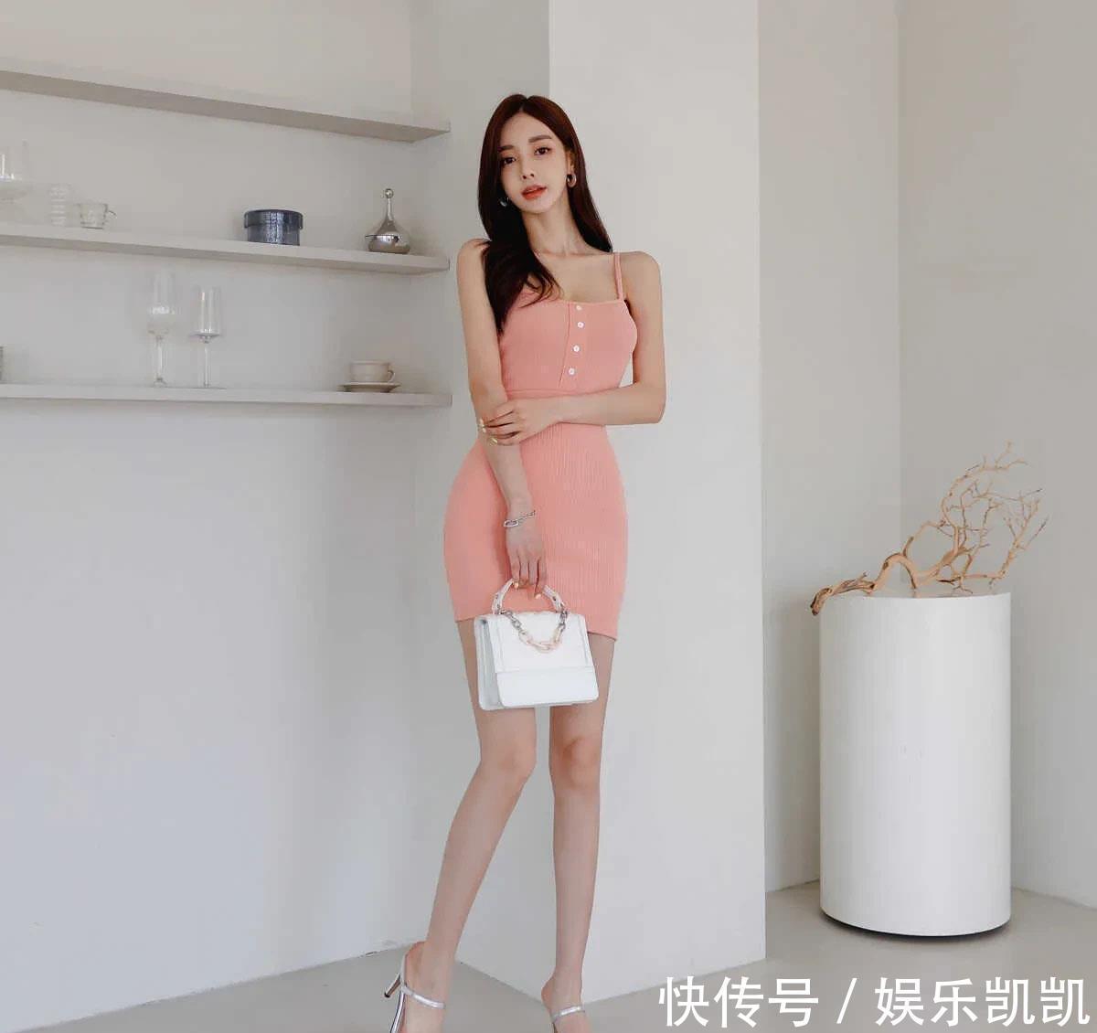 粉红色|韩国女神,粉红色吊带连衣裙穿搭,粉嫩甜美