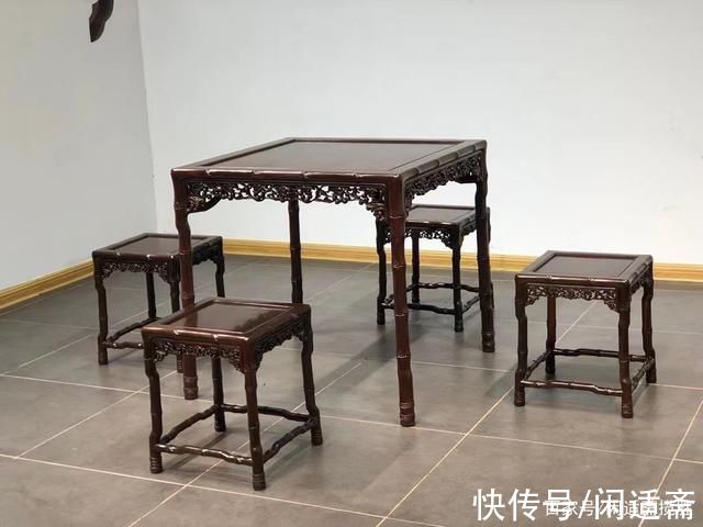 清秀|清秀文雅，竹节款方桌套装，大红酸枝红木家具