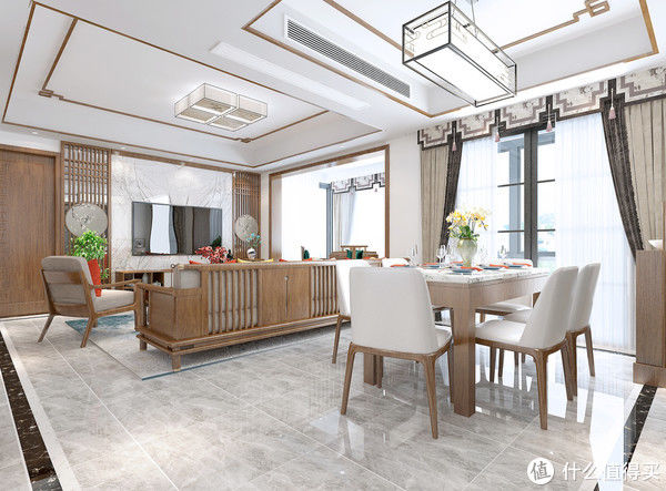 中式风格|横厅户型真的很舒服,看它的客厅就知道了,采光效果很好,有格调