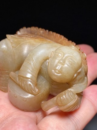 童子#清 和田玉籽料 童子击鼓