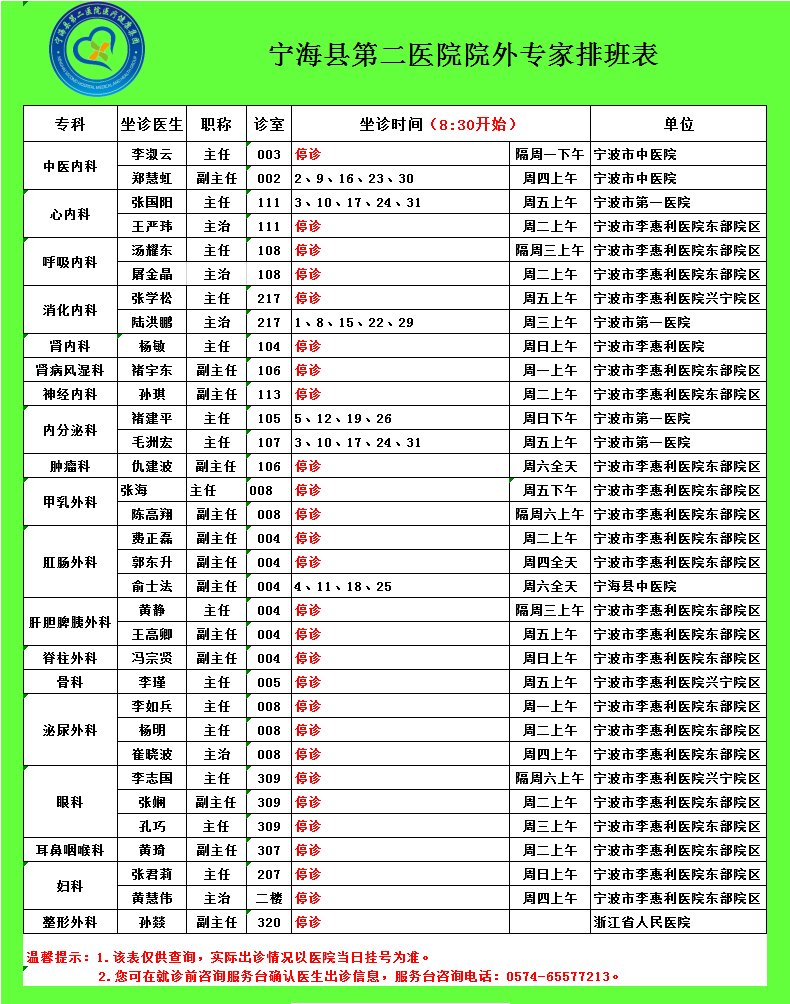 12月15日起，县第二医院将暂停部分院外专家门诊