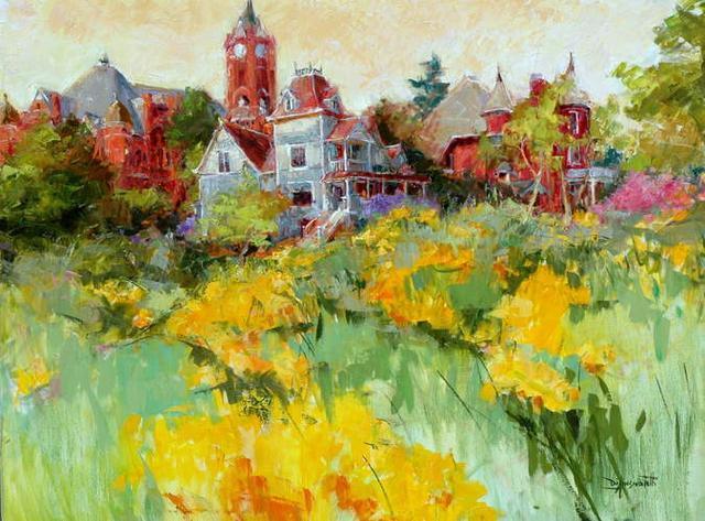 塔尔萨大学&窗外的景色 浓郁的色彩,戴安娜·恩斯沃思的风景油画