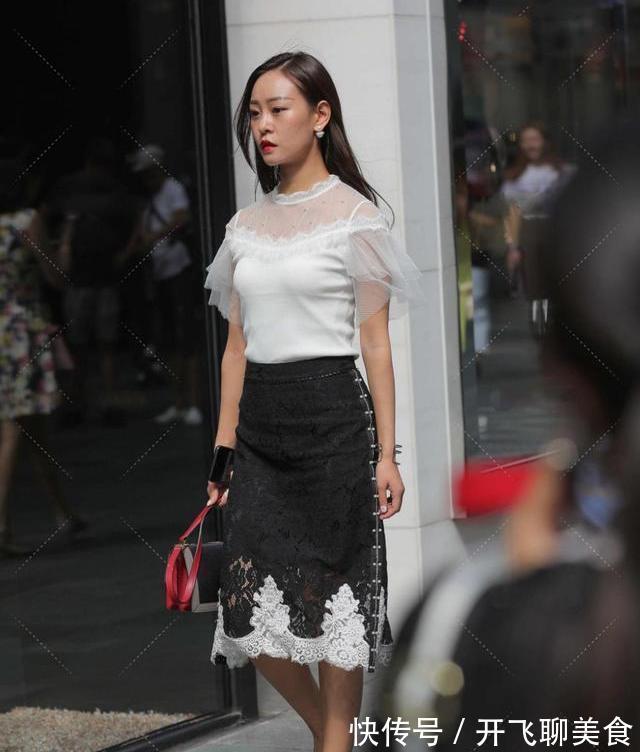 高雅|白纱上衣配黑色花边裙,时尚又高雅,美丽十足