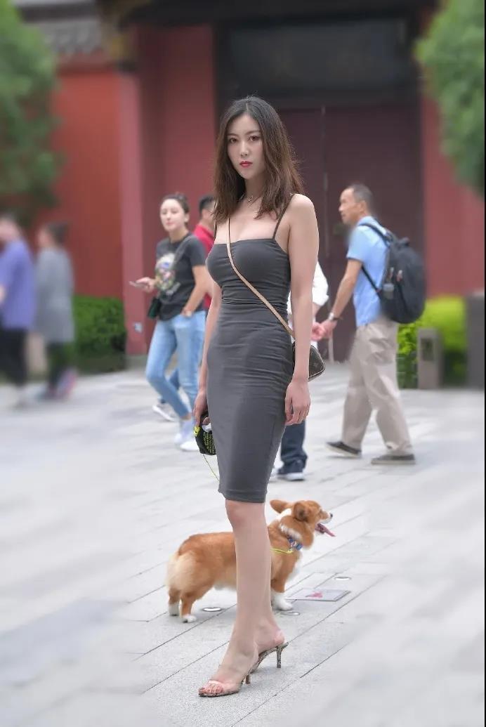 性感|街拍:中年性感溜狗美女