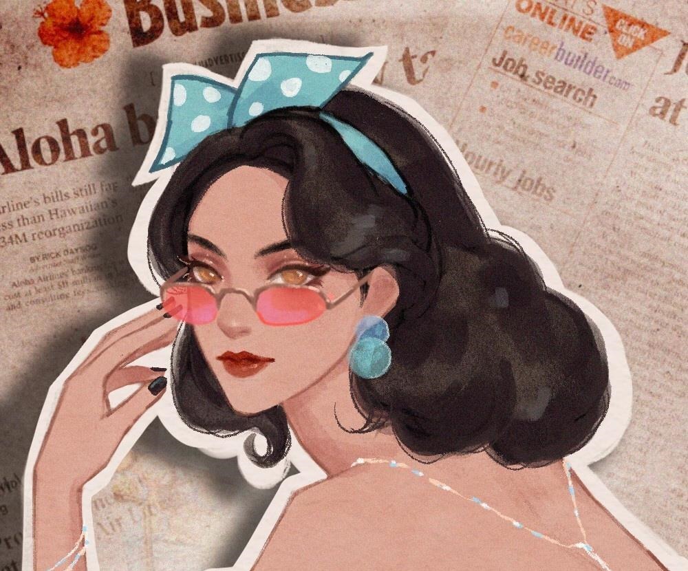 画师|迪士尼公主化身时尚宠儿,全员墨镜风格,乐佩公主气质提升