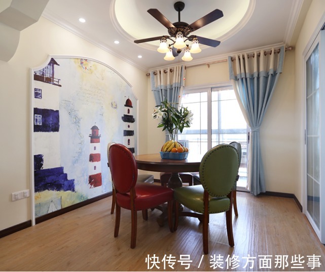 背景墙处|125平地中海风三居室,给孩子和父母一个阳光充足的娱乐空间