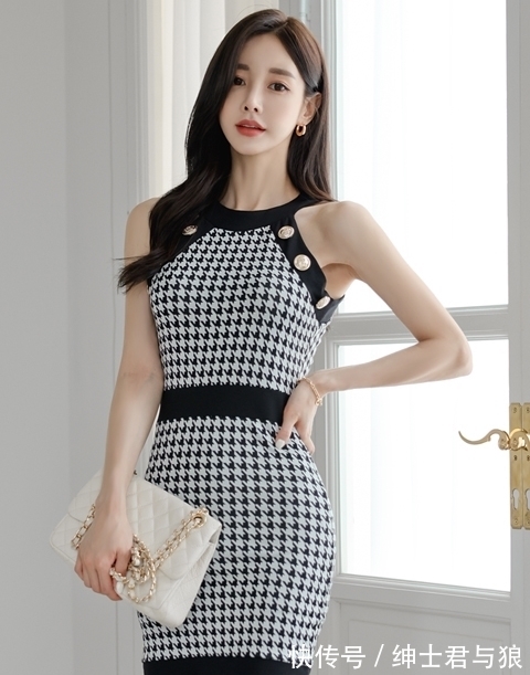 鸟纹|孙允珠最新时尚搭配:普鲁士侯爵千鸟纹贵族复古裙