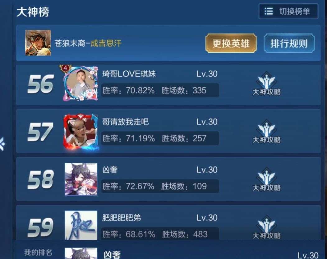 排名|这个“大神榜”，万战大神无排名，无牌星耀当第一
