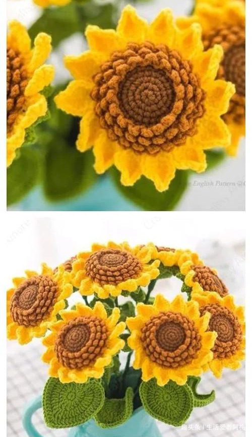 毛线钩针编织向日葵合集，DIY手工编织附图解教程
