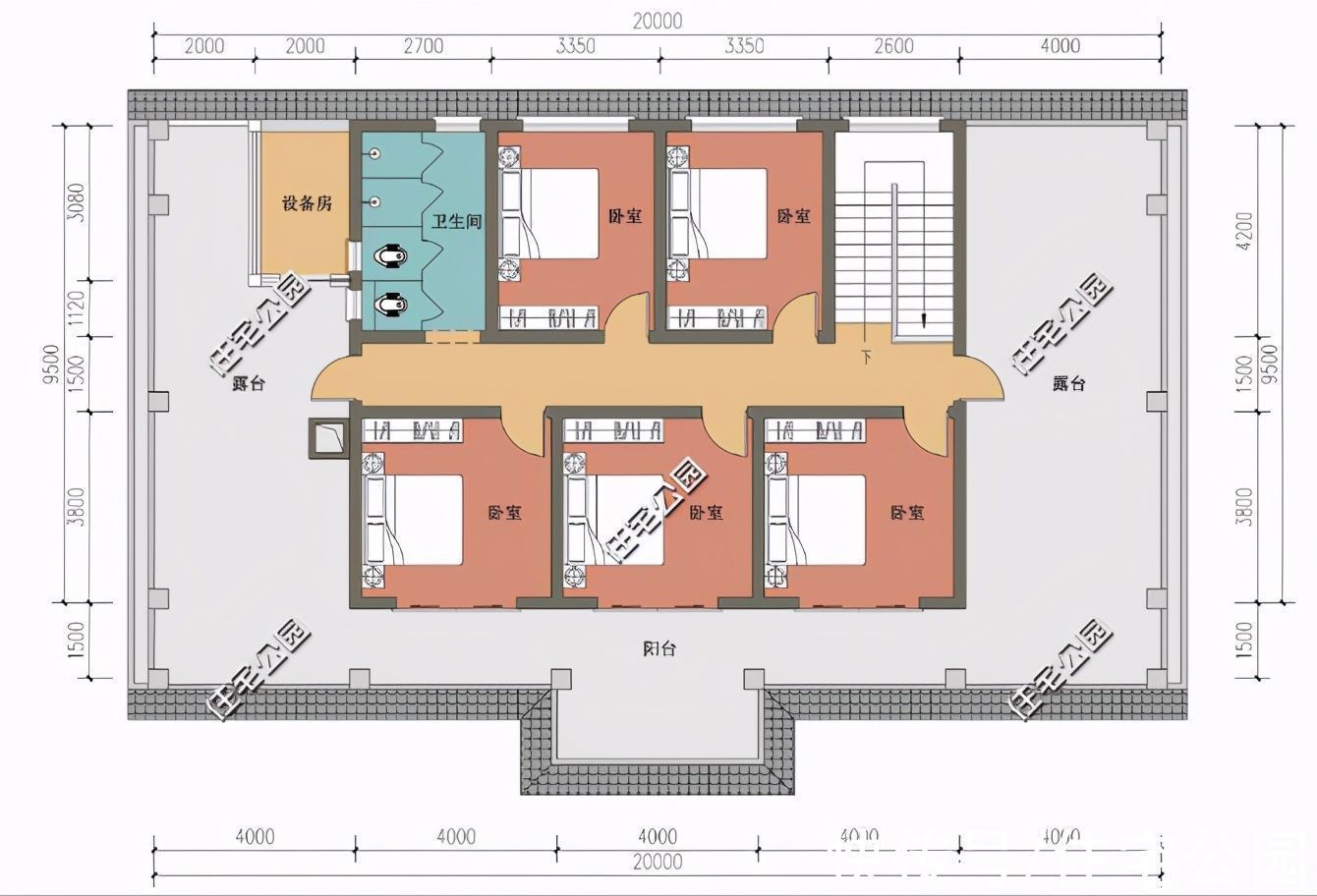 户型|20×8米大面宽农村二层别墅,7间卧室的配置,就算是三代人也够住