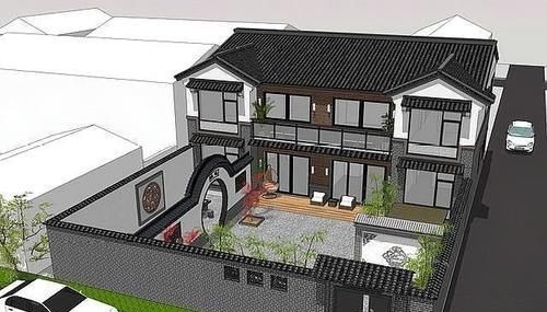 庭院|为了孝敬父母，他拆掉300㎡祖宅，自建中式别墅，效果图太美了
