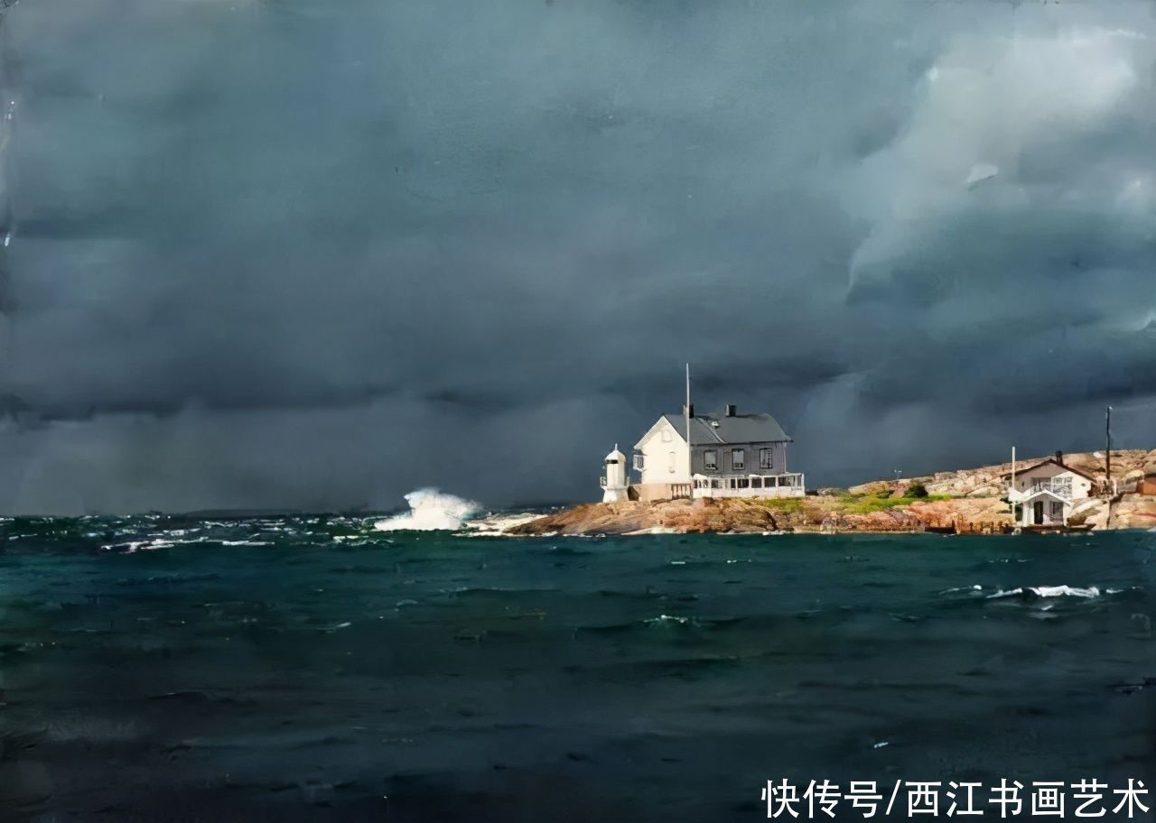 克拉科夫$这位瑞典水彩画家把海边的石头质感画得好极了