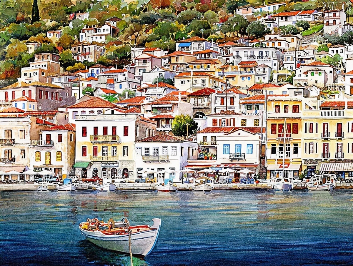 麦迪逊$希腊艺术家Pantelis Zografos,用水彩笔描绘希腊爱琴海美丽海岸风光