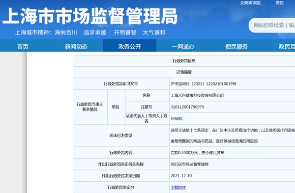 中华人民共和国广告法|上海禾向健康因发布虚假广告遭罚款 为年内第二次