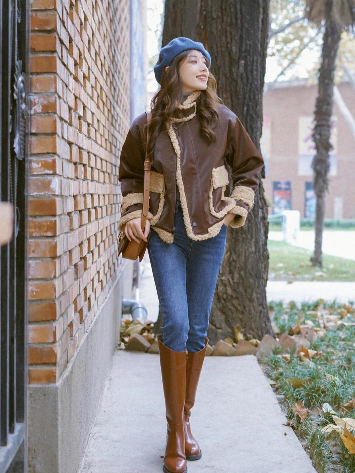 机车服 帅气感爆棚的冬日搭配,机车服造型打动你了吗?元气少女必备