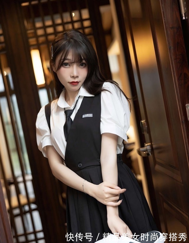 干练 白色衬衫搭配黑色吊带裙,干练的同时又不失女性优雅感