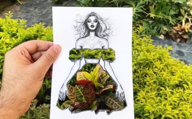 shamekh#这才是灵魂插画师！手绘图只画一半也惊艳，这衣服效果比高定还美