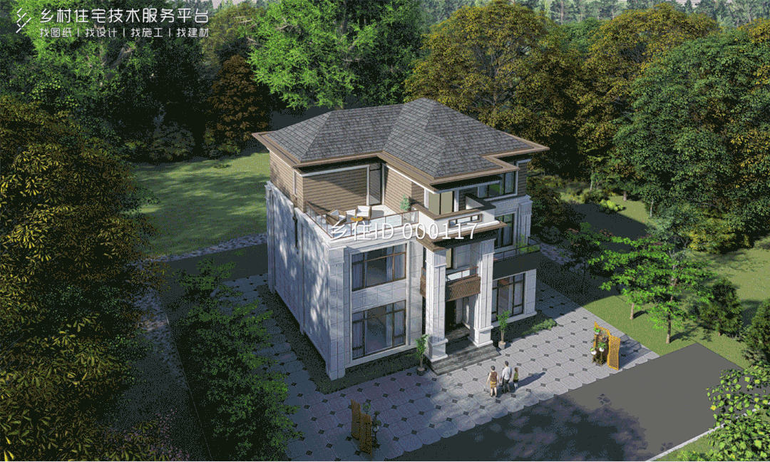 造价|乡住土建造价参考81.2万,面宽13.4m×进深11.9m 三层新中式风格别墅