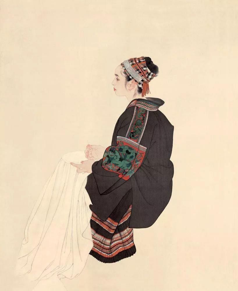 绢本!国画:何家英画笔下的怜怜女儿态,不同寻常的美感!