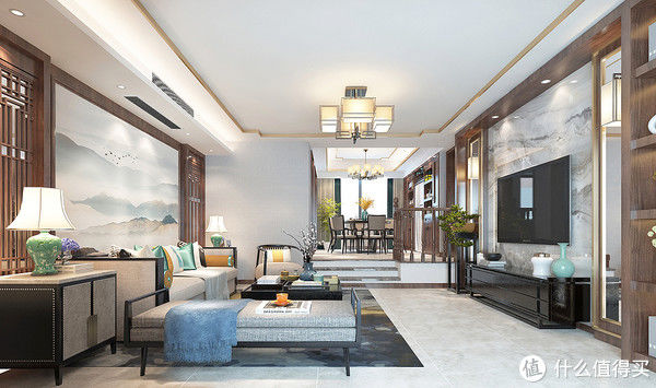 新中式风|长沙夫妻的266㎡新中式风装修火了，入户就足够惊艳，客厅韵味十足