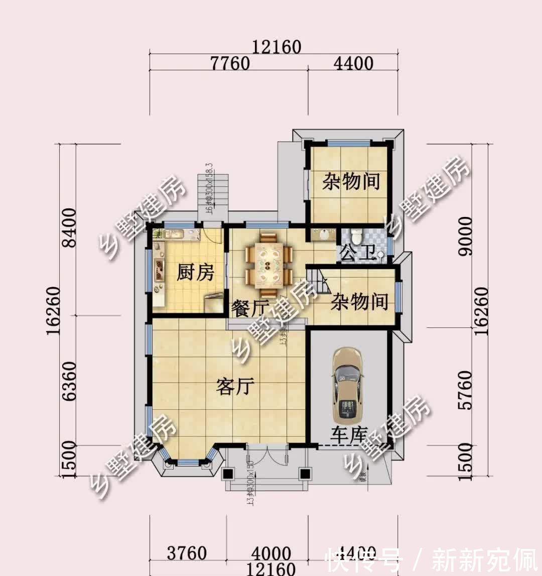 阳光房|12×16米带车库欧式别墅,落地窗阳光房,回村盖房就选它