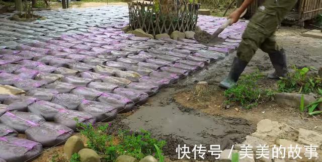 院子|自己动手捯饬院子,塑料袋里灌水泥,铺满整个地面,比青石板结实