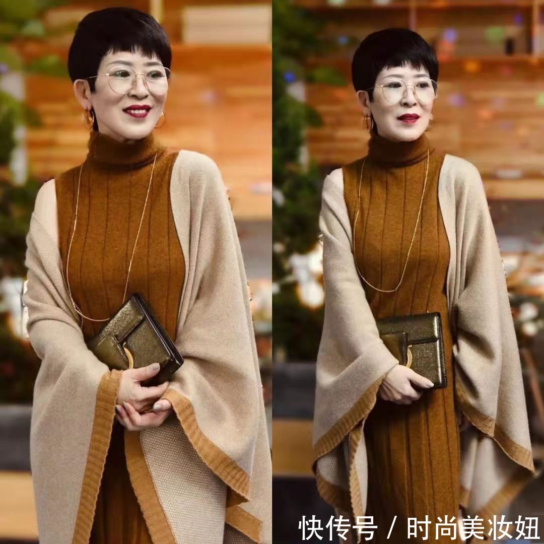 针织|这位“60岁”奶奶太会穿,把普通的针织衫穿得高级,体面又优雅