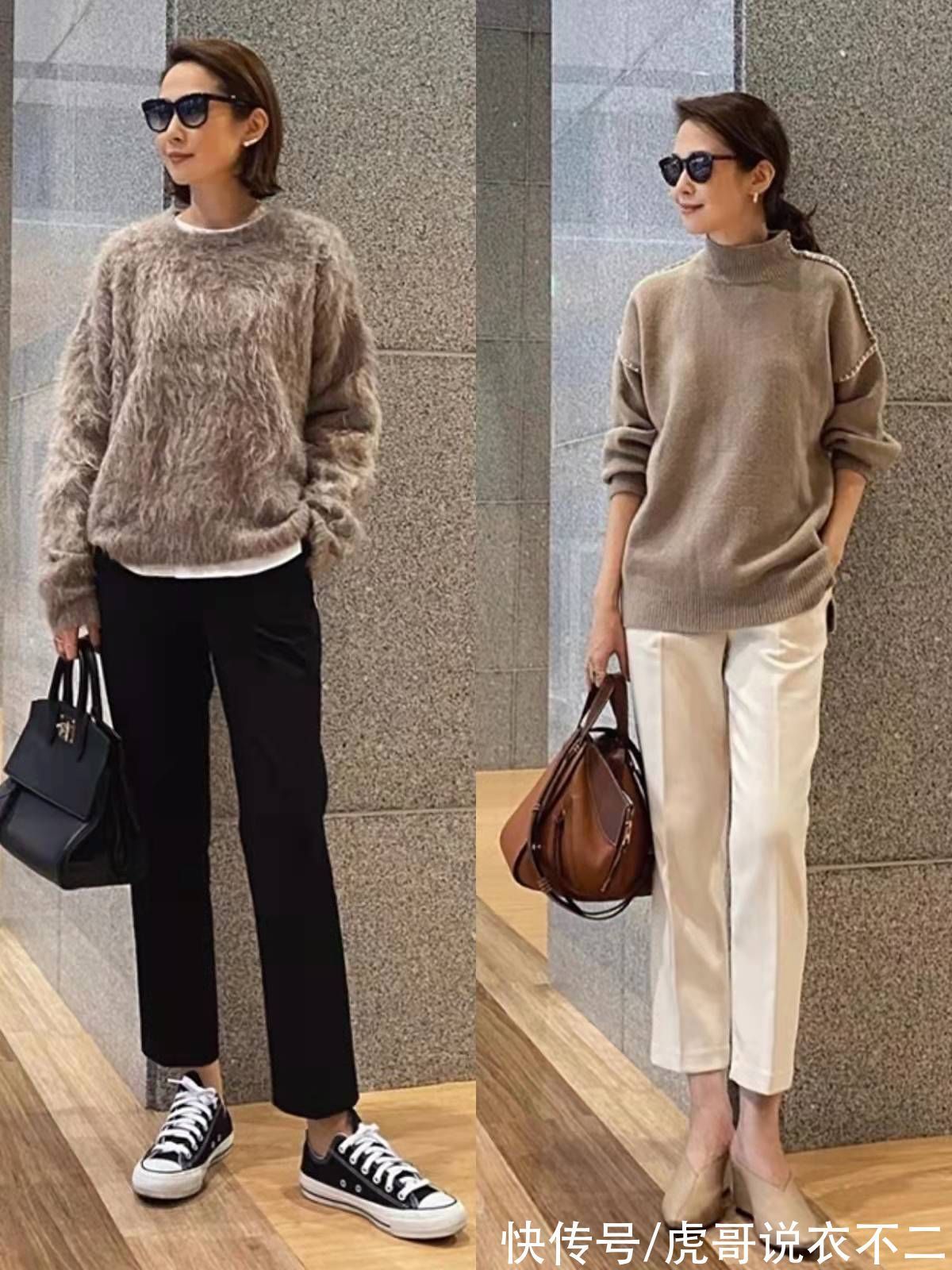 烟管裤 冬季别小瞧了“毛衣”，瞧日本主妇的优雅穿搭术，室内室外都好美