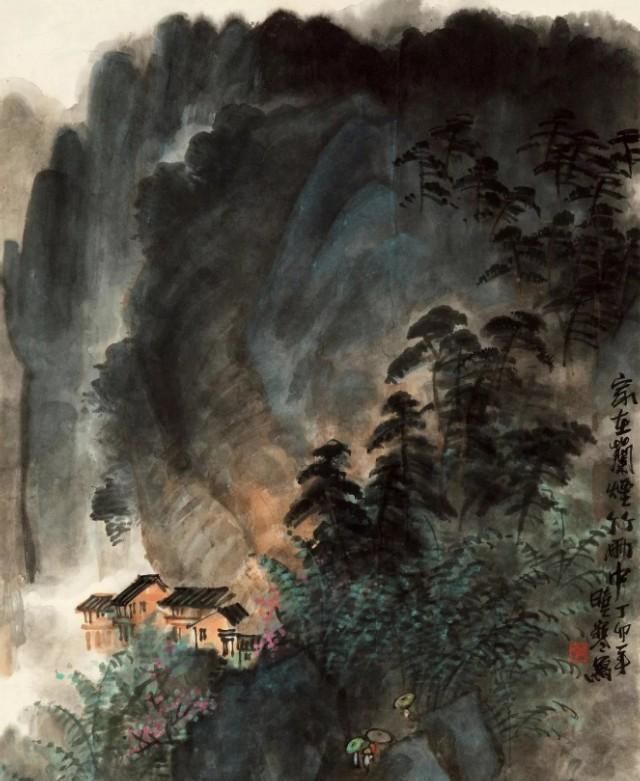 他的山水画——极简的直线为骨,极繁的渲染为体,苍润氤氲