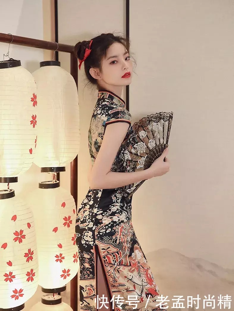 旗袍女人: 长款少女旗袍, 国潮短裙, 烈焰红唇丸子头, 美艳可爱