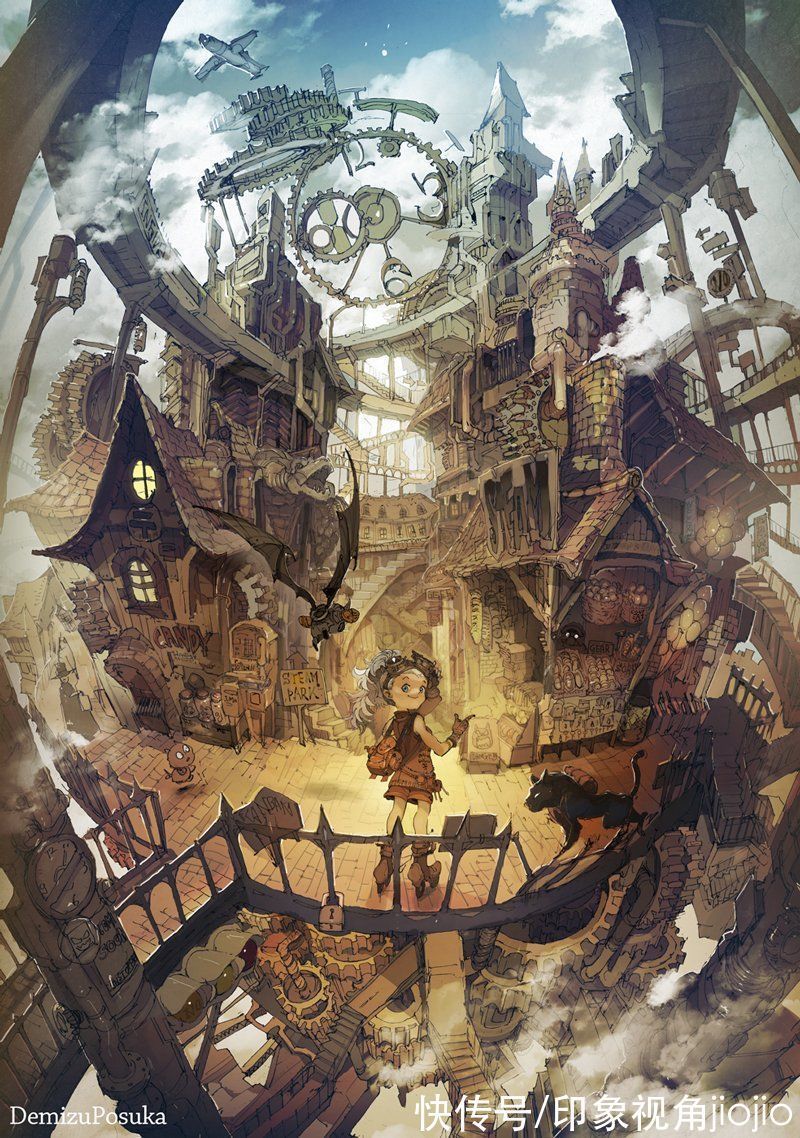 构图@幻想异世界插画作品,鱼眼镜头视角的构图方式很奇妙