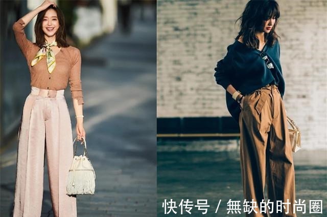 右图 阔腿裤穿着会显腿长若没有按照自己身材正确选款,反而会显胖!