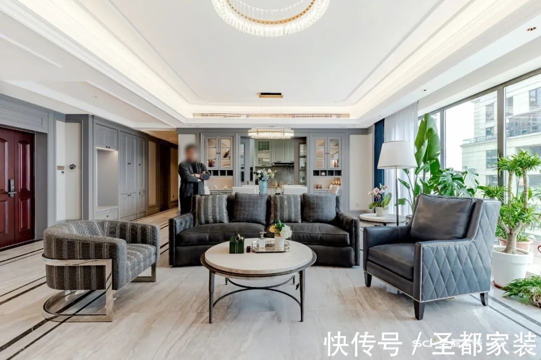 家居|206㎡大户型装修案例:超大横厅+衣帽间+景观阳台,神仙配色 心动