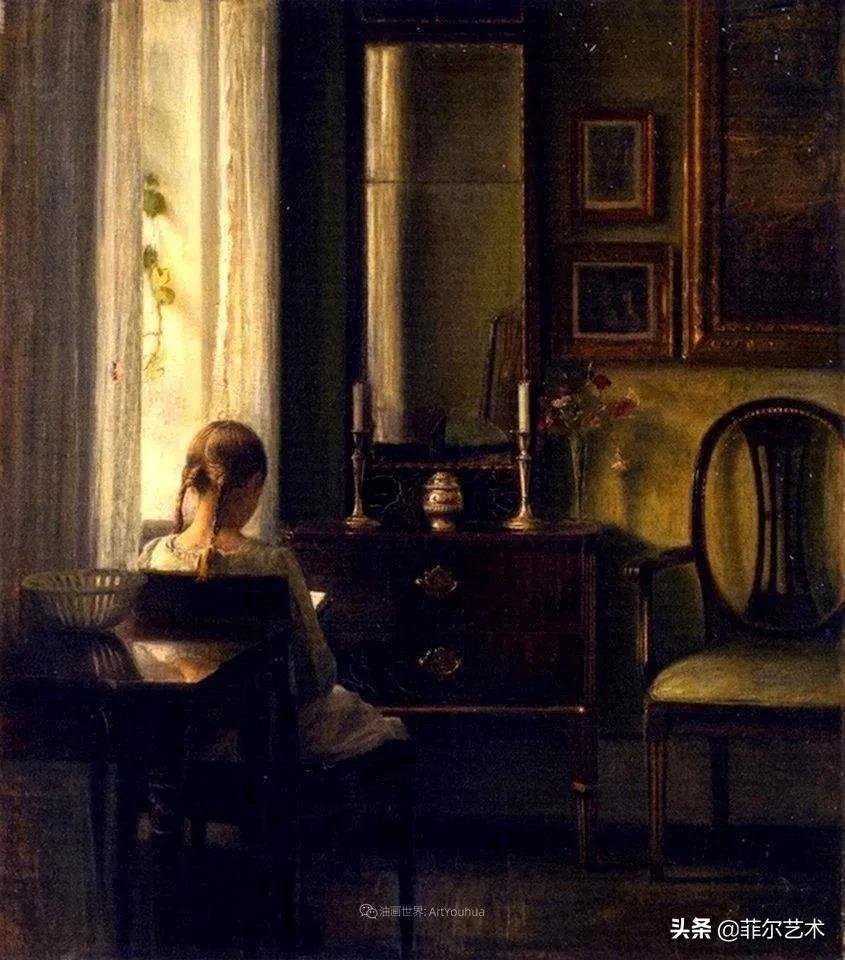 kol|丹麦画家卡尔·维尔赫姆笔下油画里安静的女子,奇妙的光影