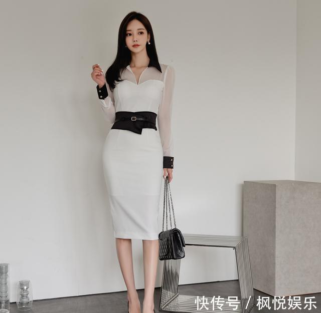 清雅纤巧蝉羽薄纱连衣裙,腰带点缀打造孙允珠清凉气质