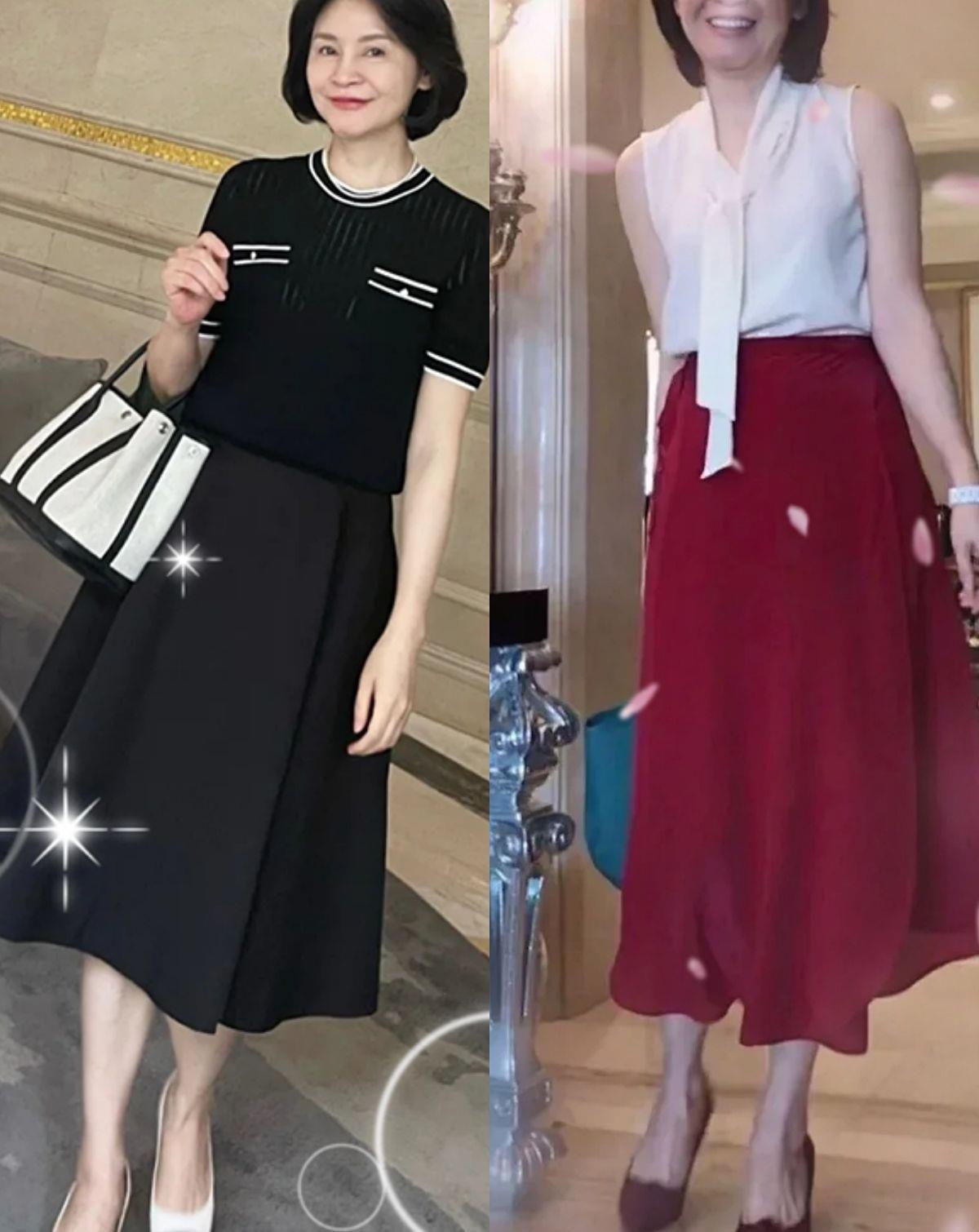 气质|这才是最适合60岁女人的搭配,及膝裙配奶奶鞋,优雅气质到骨子里