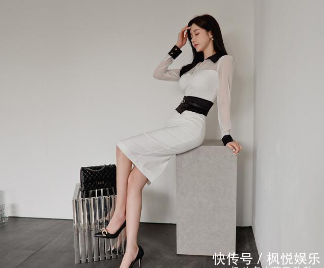 清雅纤巧蝉羽薄纱连衣裙，腰带点缀打造孙允珠清凉气质