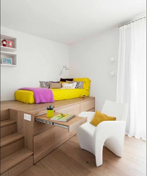 收纳|外国人太会省空间了!小卧室打1.2米高柜子,加宽后棚顶当床用