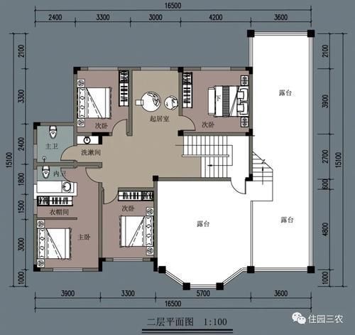 别墅|面宽16.5米，6室1厅带车库露台，农村老家盖套这样的房子好看又实用