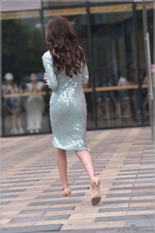 青色|淡青色亮片裙,时尚优雅,尽显成熟女人气质!
