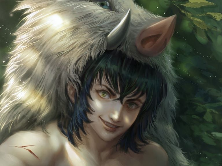 蛇柱|用写实画风打开鬼灭之刃,伊之助颜值崩坏,被蛇柱的眼神帅到了