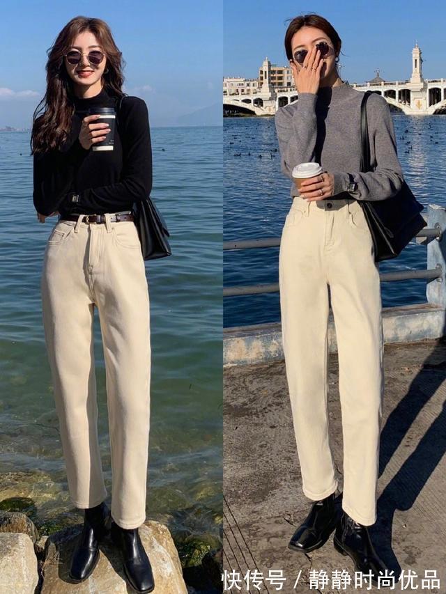 纯白色 初冬“直筒裤”怎么穿更时髦?学会这2种搭配方案,显瘦遮肉