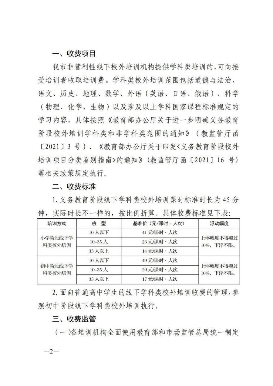 济南市教育局|济南义务教育和高中阶段线下非营利性学科类校外培训收费标准确定